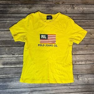Ralph Lauren Polo USA Flag Y2K Bright Yellow Shirt, Size Large
